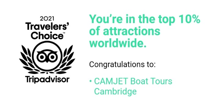 Tripadvisor Travellers Choice 2021 - Camjet Boat Tours Cambridge