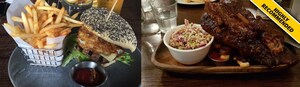 Five stags burger, chips ribs and salad
